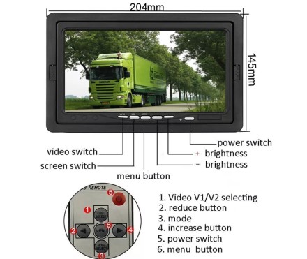 Монитор 7 дюймов с поддержкой AHD с разрешением 1024*600 (IPS) под кабель М12 на кронштейне